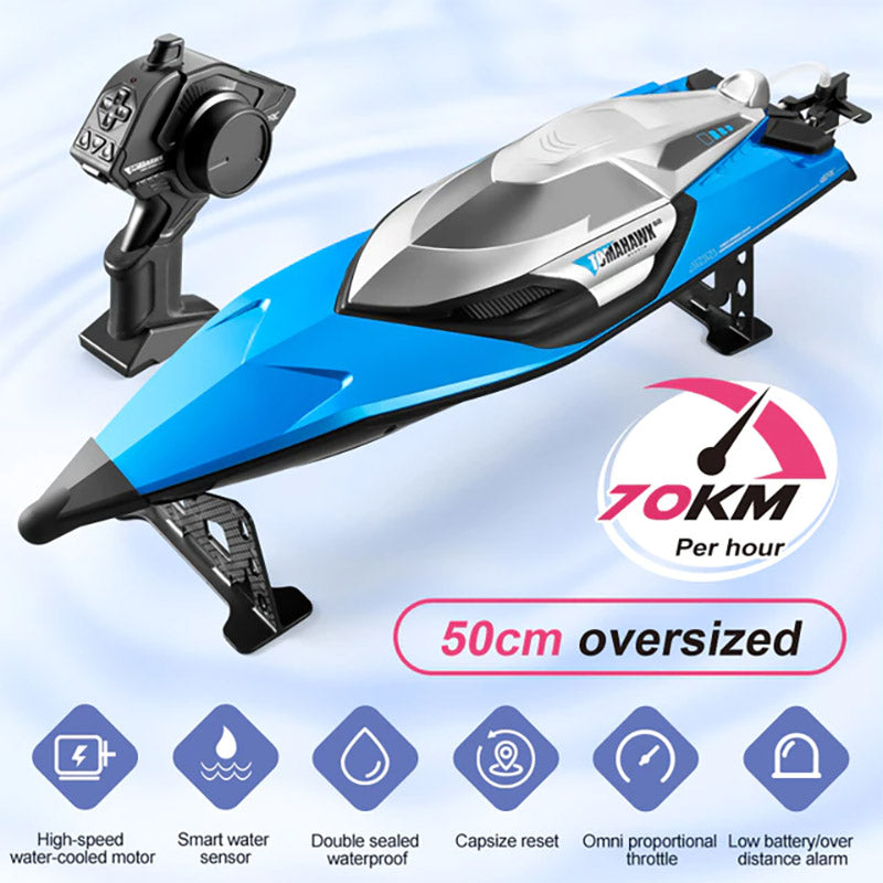 RC Boat High Speed 70KM/H 50CM Large SpeedBoat Waterproof Capsize Reset Racing Boat Toy Gift