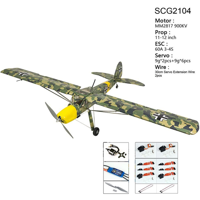 DWHobby Camouflage Fi156 Storch Balsa wood Plane Large Electric or Gas Power Fixed Wing Balsa Plane Kits 1600mm Wingspan