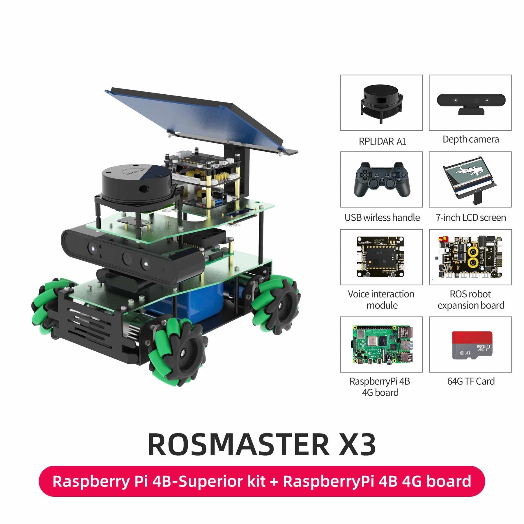 ROSMASTER X3 ROS STEM Education Python Programming Robot with Mecanum Wheel for Jetson NANO 4GB/Xavier NX/TX2 NX/RaspberryPi 4B