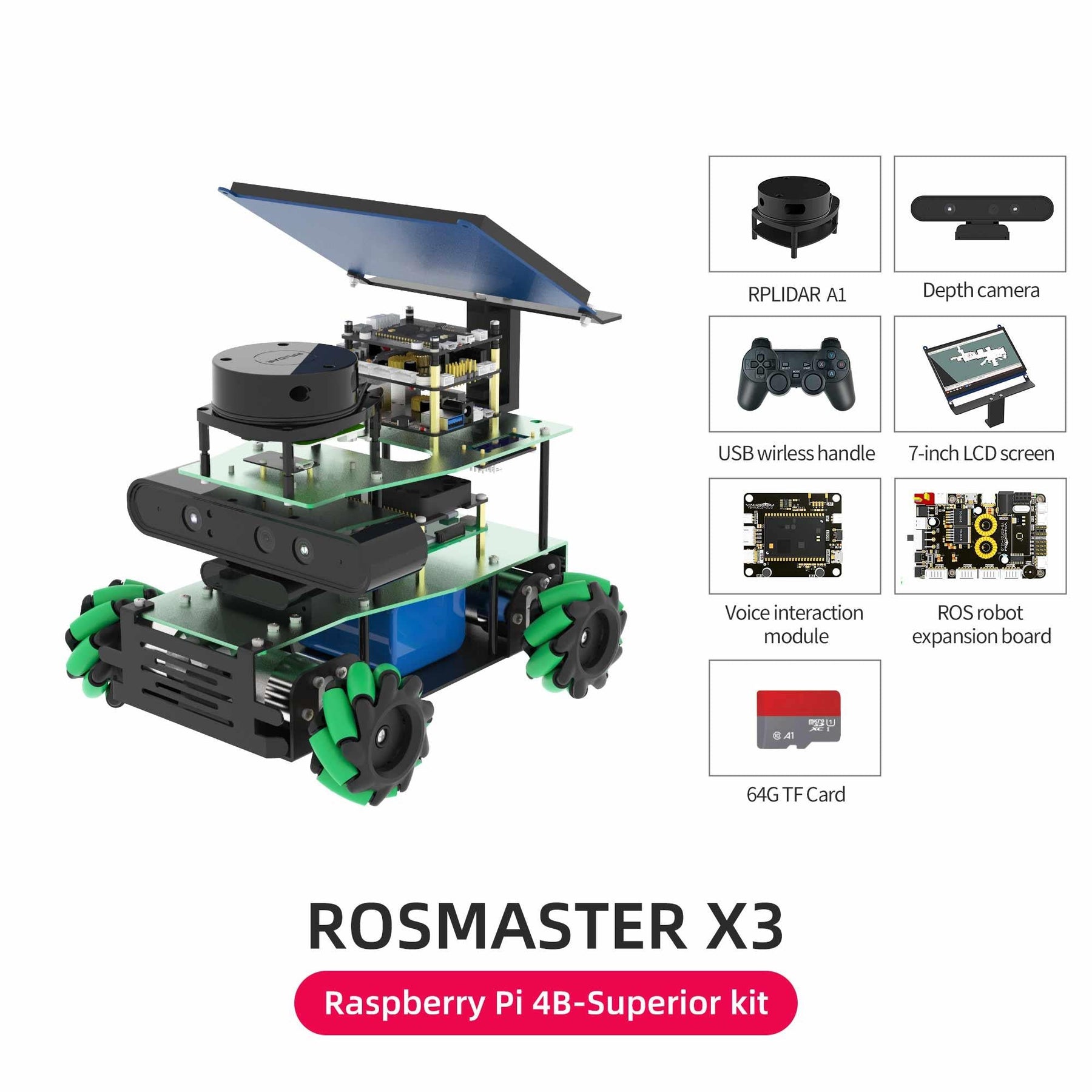 ROSMASTER X3 ROS STEM Education Python Programming Robot with Mecanum Wheel for Jetson NANO 4GB/Xavier NX/TX2 NX/RaspberryPi 4B