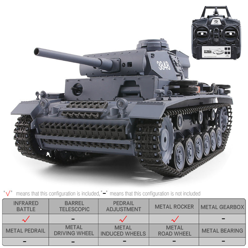 Heng Long 3848 Germany Panzer III RC Tank 1/16 Upgrade Metal RC Tank toys