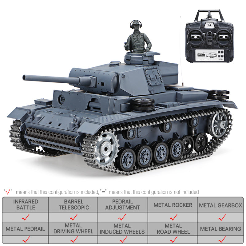 Heng Long 3848 Germany Panzer III RC Tank 1/16 Upgrade Metal RC Tank toys
