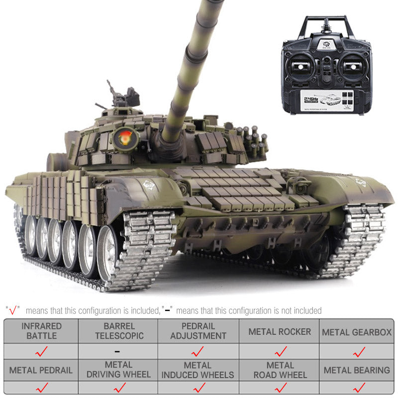 Heng Long 3939 T72 RC Tank Russian Main Battle Off Road Tank Upgrade Metal Version Armor Tank Toys Gift