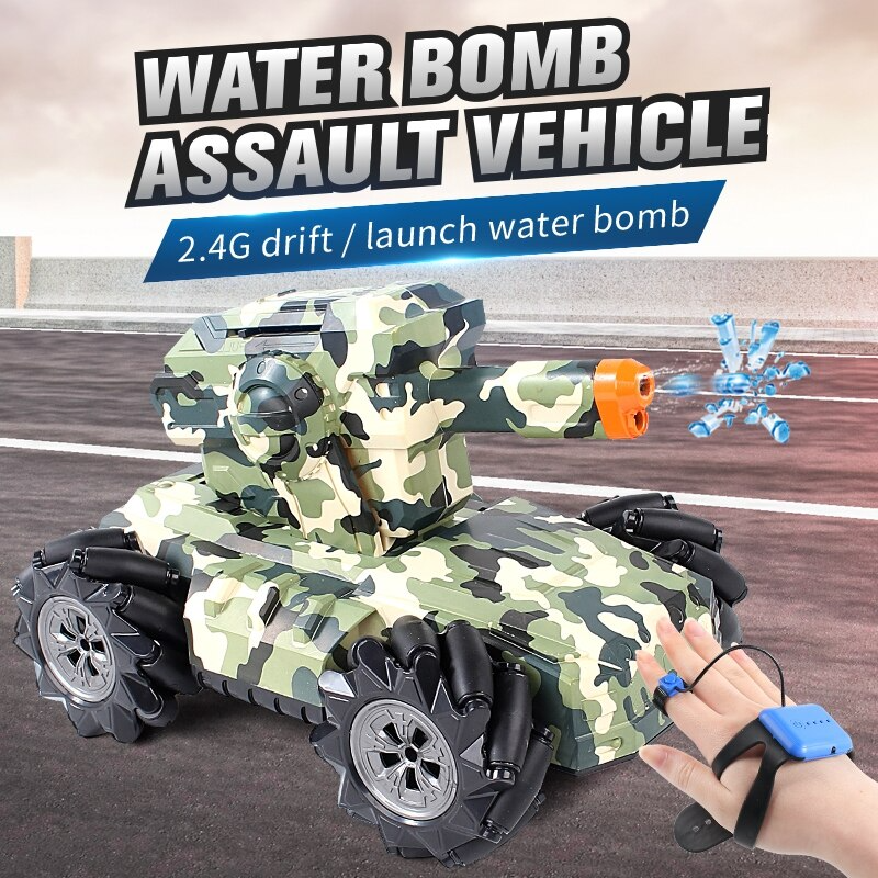 RC tank 4WD can fire water bombs drift horizontal movement rotating toys