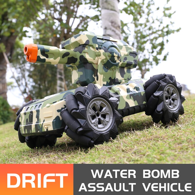 RC tank 4WD can fire water bombs drift horizontal movement rotating toys