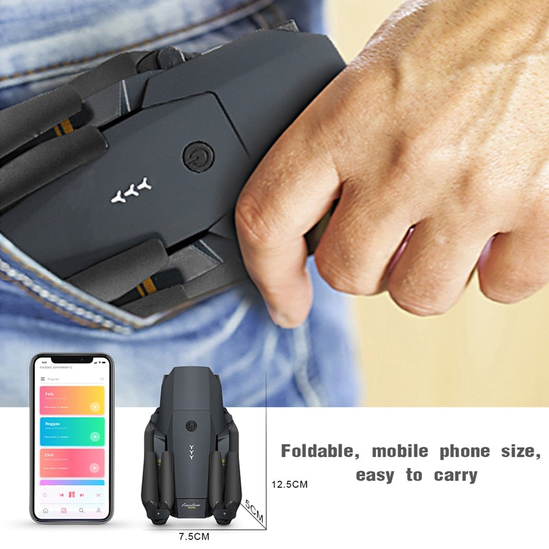 Mini Drone WIFI 4k FPV Wide Angle Hight Hold Mode Foldable RC Quadcopter