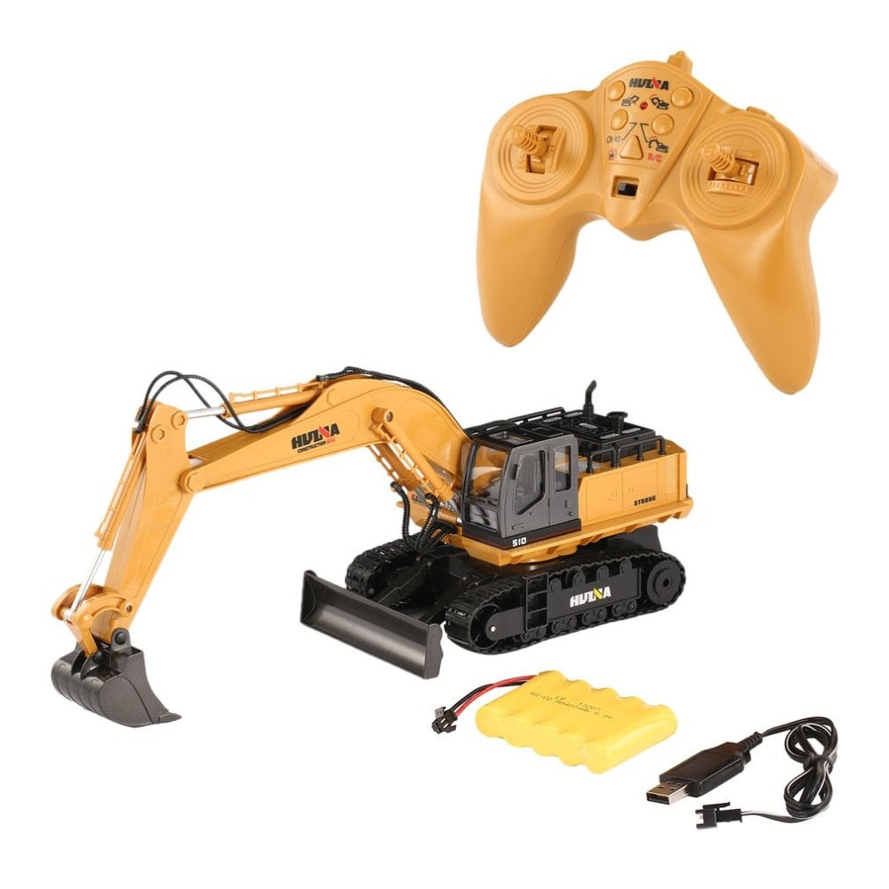 Huina 1510 RC Excavator Bulldozer 2.4G 1:16 11CH 680° Rotating Sound/Light Toy RC Car