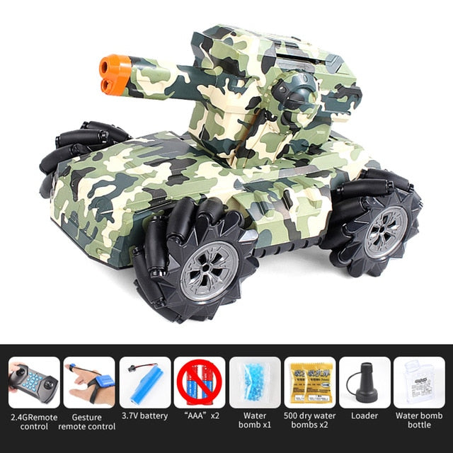 RC tank 4WD can fire water bombs drift horizontal movement rotating toys